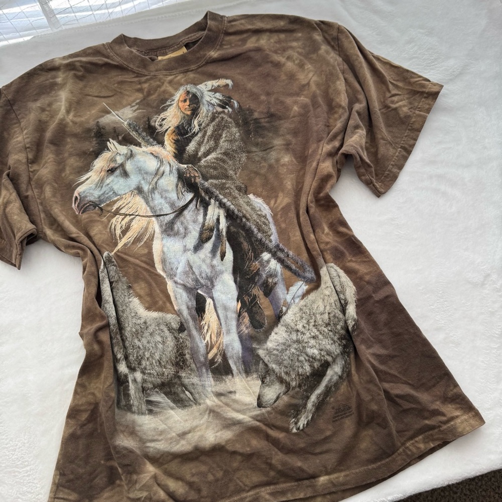 Vintage The Mountain Indian Chief Tie Dye Shirt Brown Combo Large